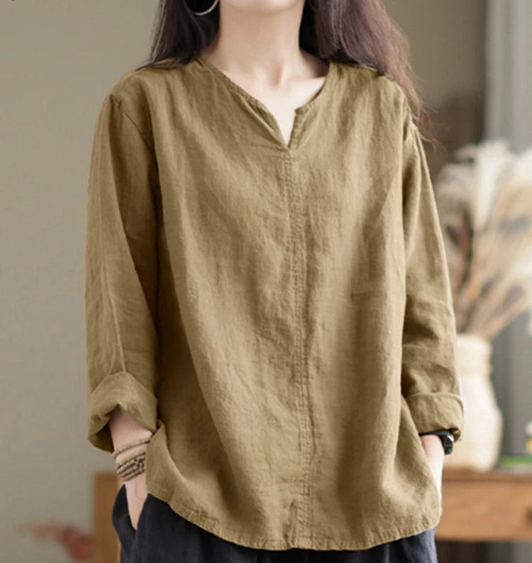 Damen Bluse V-Ausschnitt Baumwolle - Norvielle