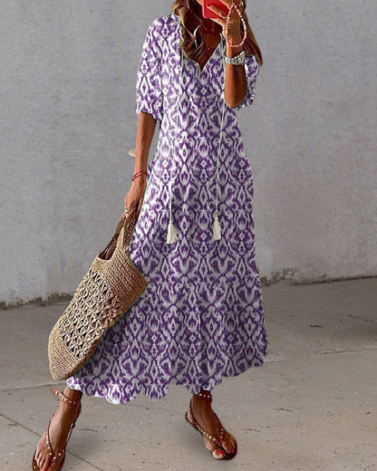 Damen Maxikleid V-Ausschnitt Print
