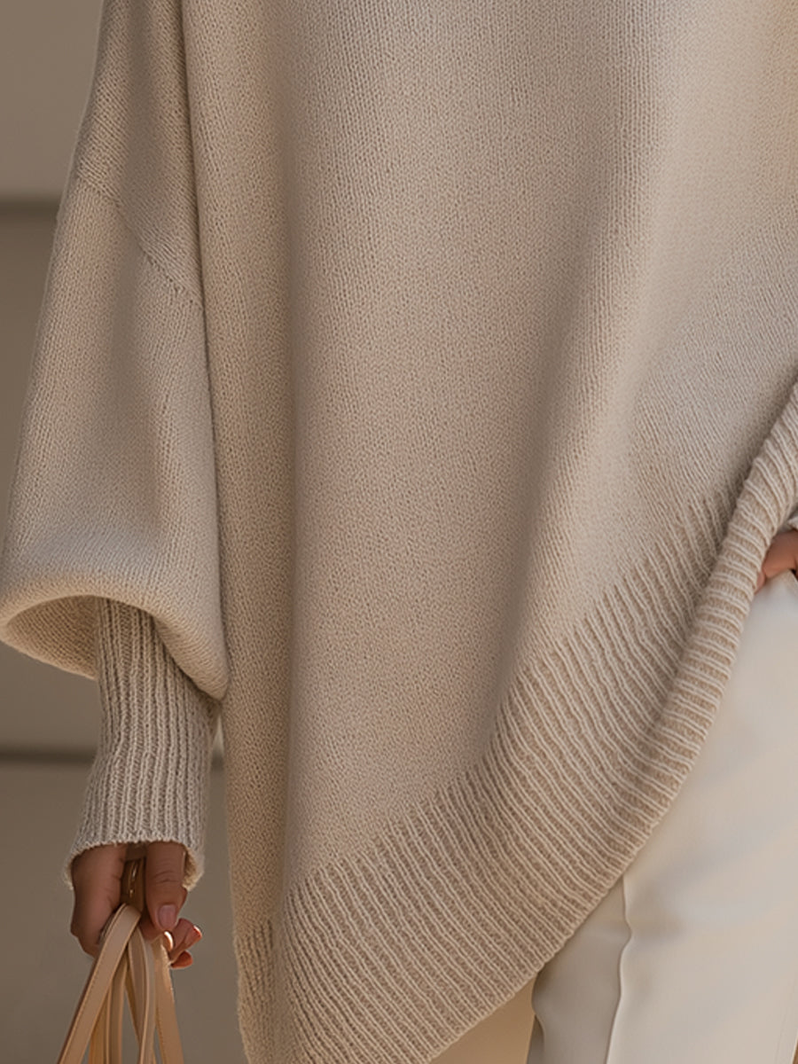 Damen Oversize Strickponcho Elegantes Design Beige