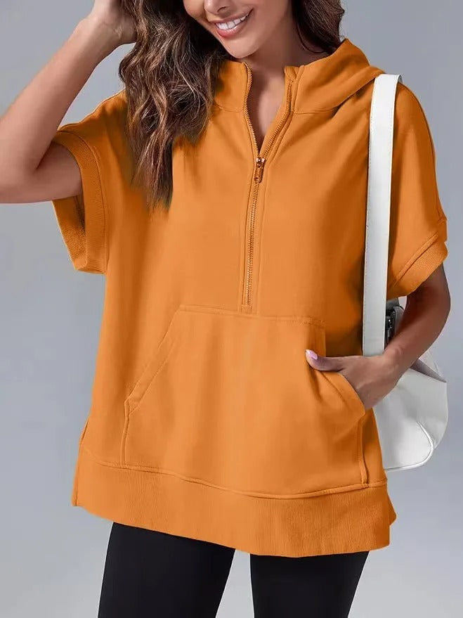 Norvielle Damen Kapuzenpullover Lässig Kurzarm
