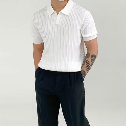 Herren Polo-Shirt Strukturmuster Moderner Schnitt Weiß