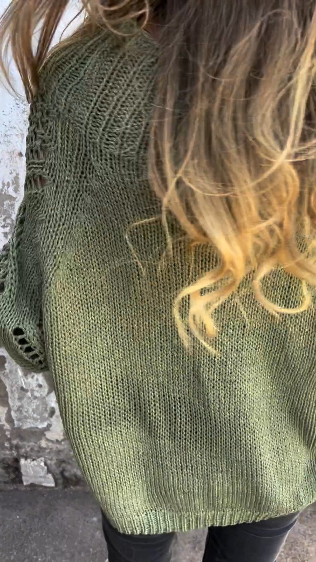 Brenneth Damen Langarm-Stricktop Rundhalsausschnitt Hohldesign