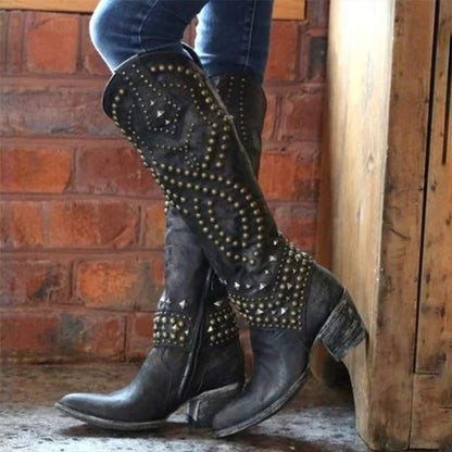 Norvielle Damen Cowboystiefel Absatzleder