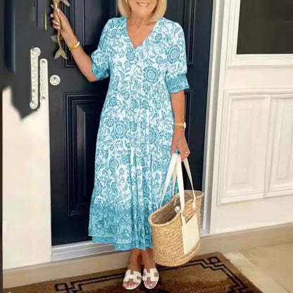 Damen Kleid V-Ausschnitt Print Übergröße