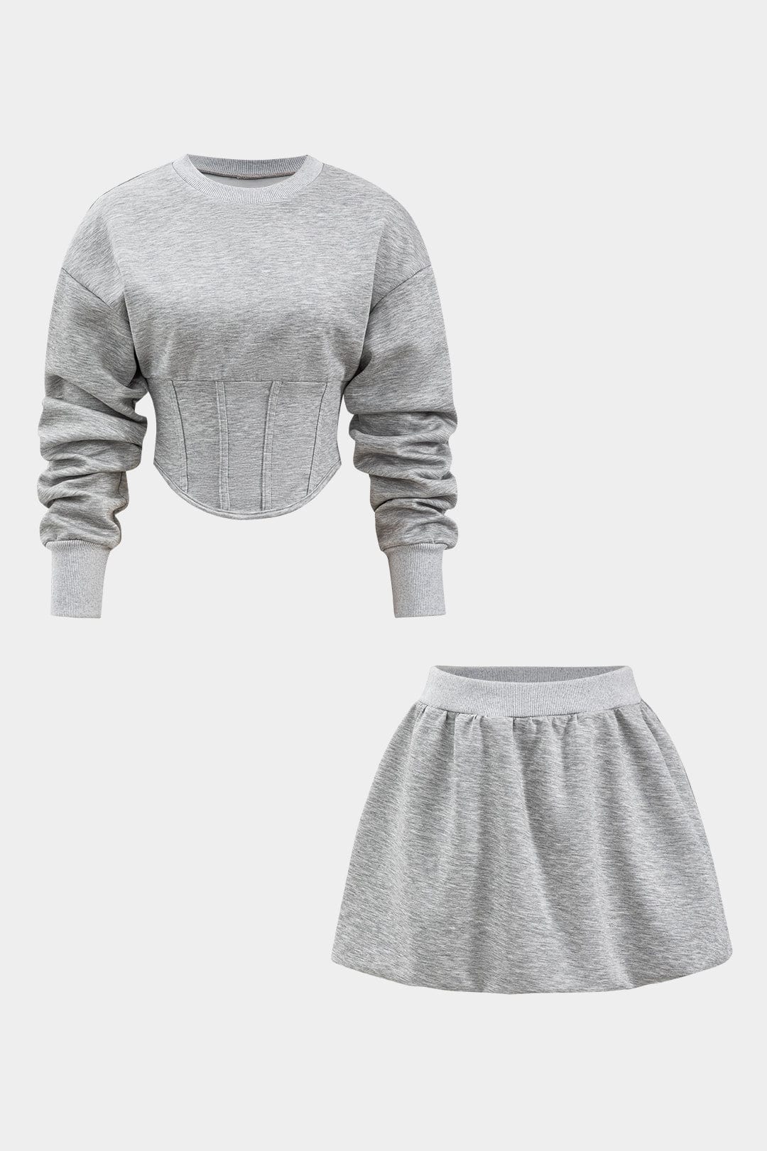 Damen Sweat-Zweiteiler-Set Cropped-Pullover Skaterrock Grau - Norvielle