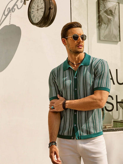 Retro Herren Hemd Gestreiftes Baumwollhemd 70er Style /Weiß