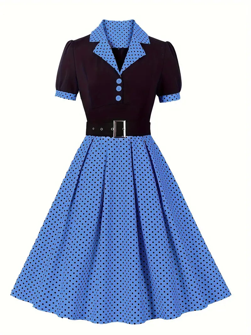 Damen Vintage Kleid mit Polka Dots Herbst Stil