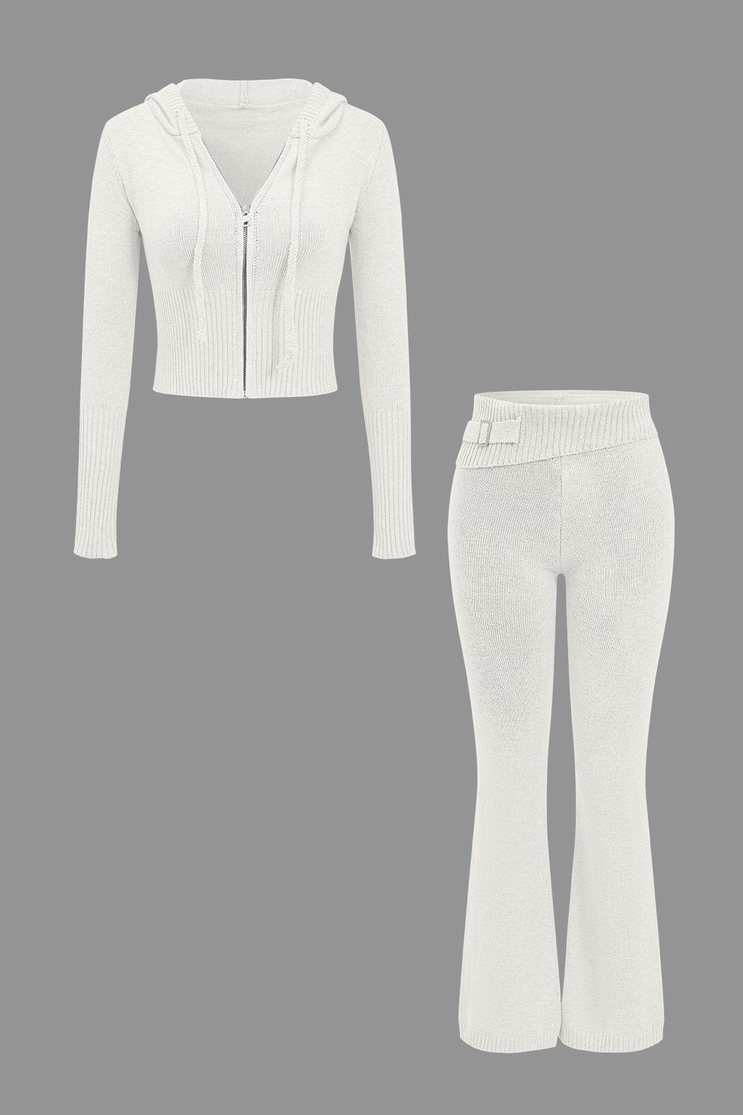 Damen Strick-Set Kapuzenjacke Schlaghose