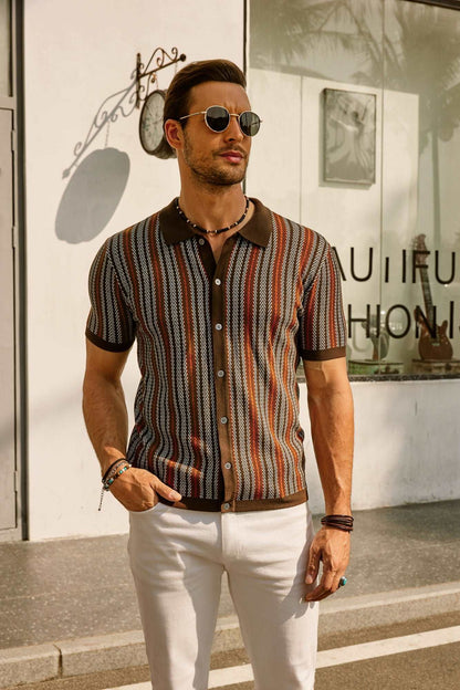 Retro Herren Hemd Gestreiftes Baumwollhemd 70er Style /Weiß