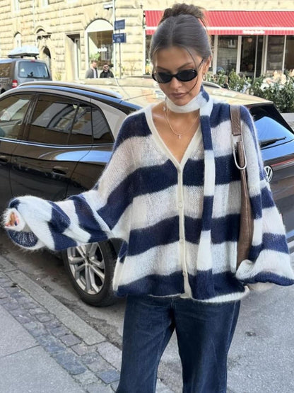 Striped Damen Cardigan Pullover - Norvielle
