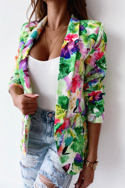 Norvielle Damen Blazer Freizeitanzug Florale Revers