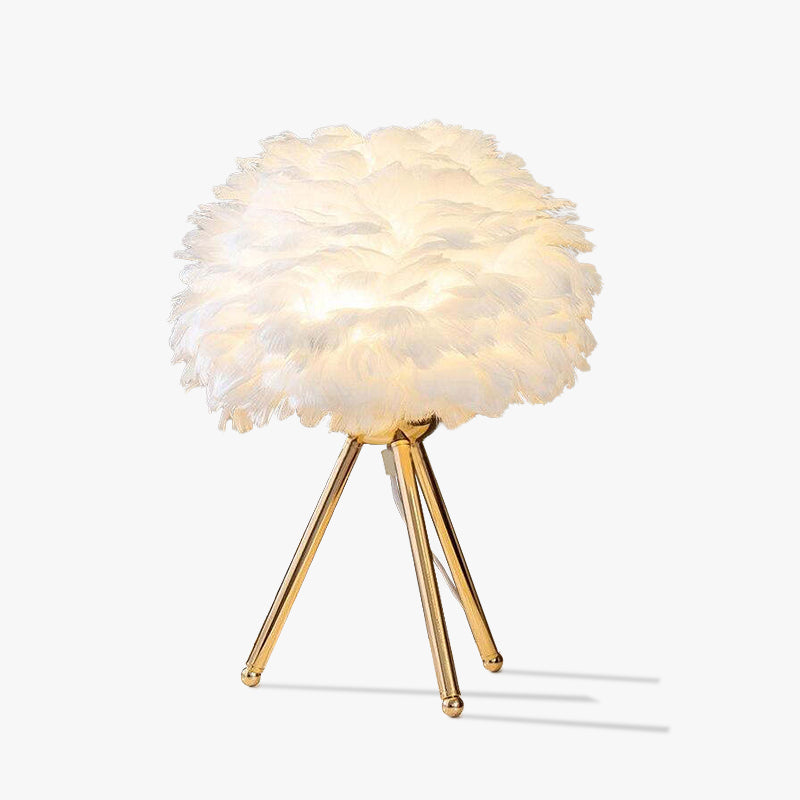 Tischlampe Gold FederSchirm Weiches Licht