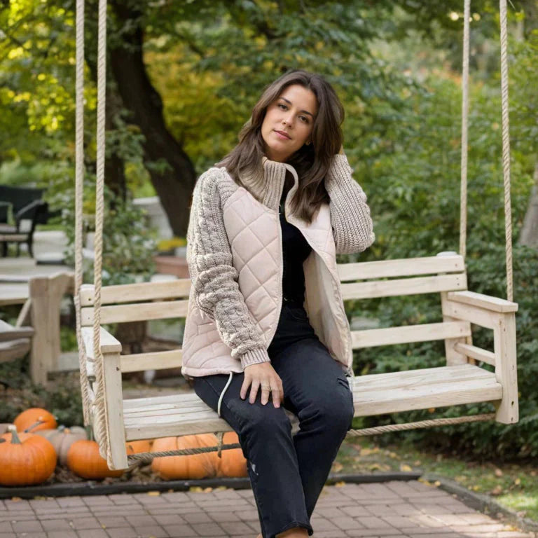 Damen Steppjacke Stehkragen Reißverschluss Beige