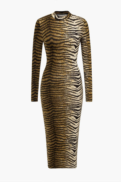 Damen Midikleid Leopardenmuster Elegantes Kleid