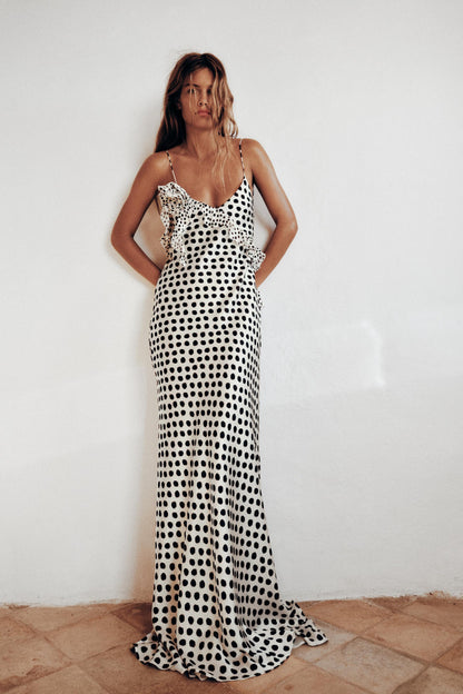 Damen Maxikleid Spaghettiträger Punktemuster Lang - Norvielle