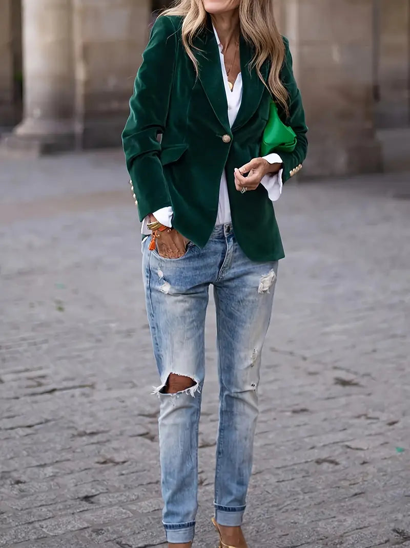 Damen Klassischer Blazer Ein-Knopf-Verschluss