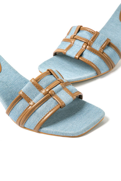 Damen Denim Mules Blockabsatz Elegantes Design