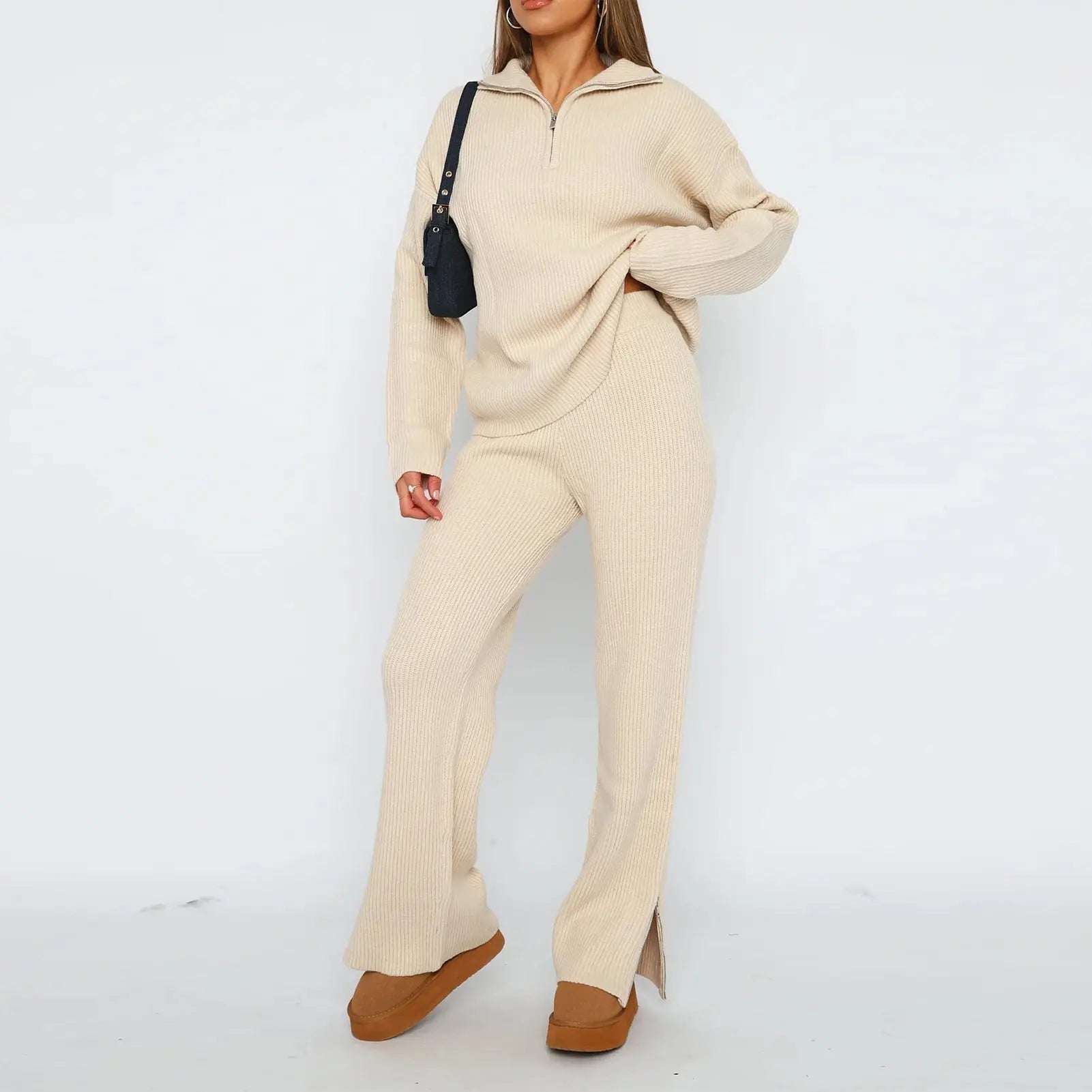 Damen Zweiteiliges Lounge-Set Rippenstrick Oberteil mit - Norvielle