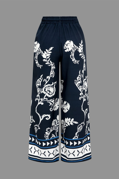 Boho Damen Zweiteiler Bluse Weitbein-Hose
