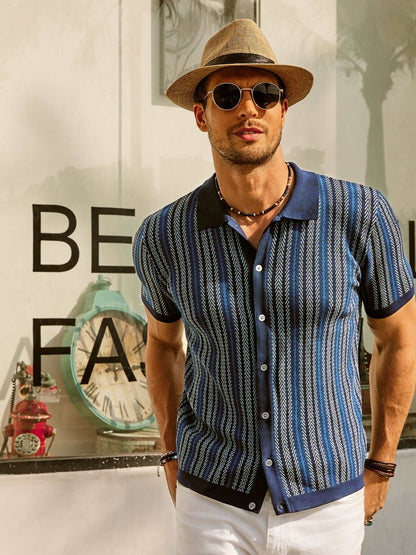 Retro Herren Hemd Gestreiftes Baumwollhemd 70er Style /Weiß