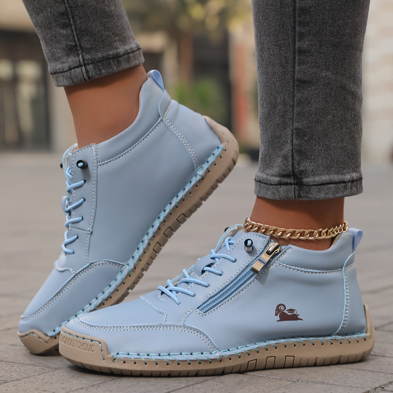 Damen Bequeme Schnürschuhe Reißverschluss