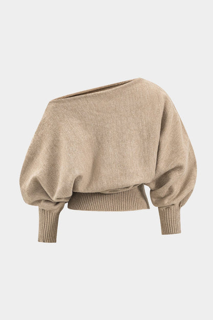 Damen Strick-Zweiteiler-Set One-Shoulder-Pullover High-Waist-Shorts