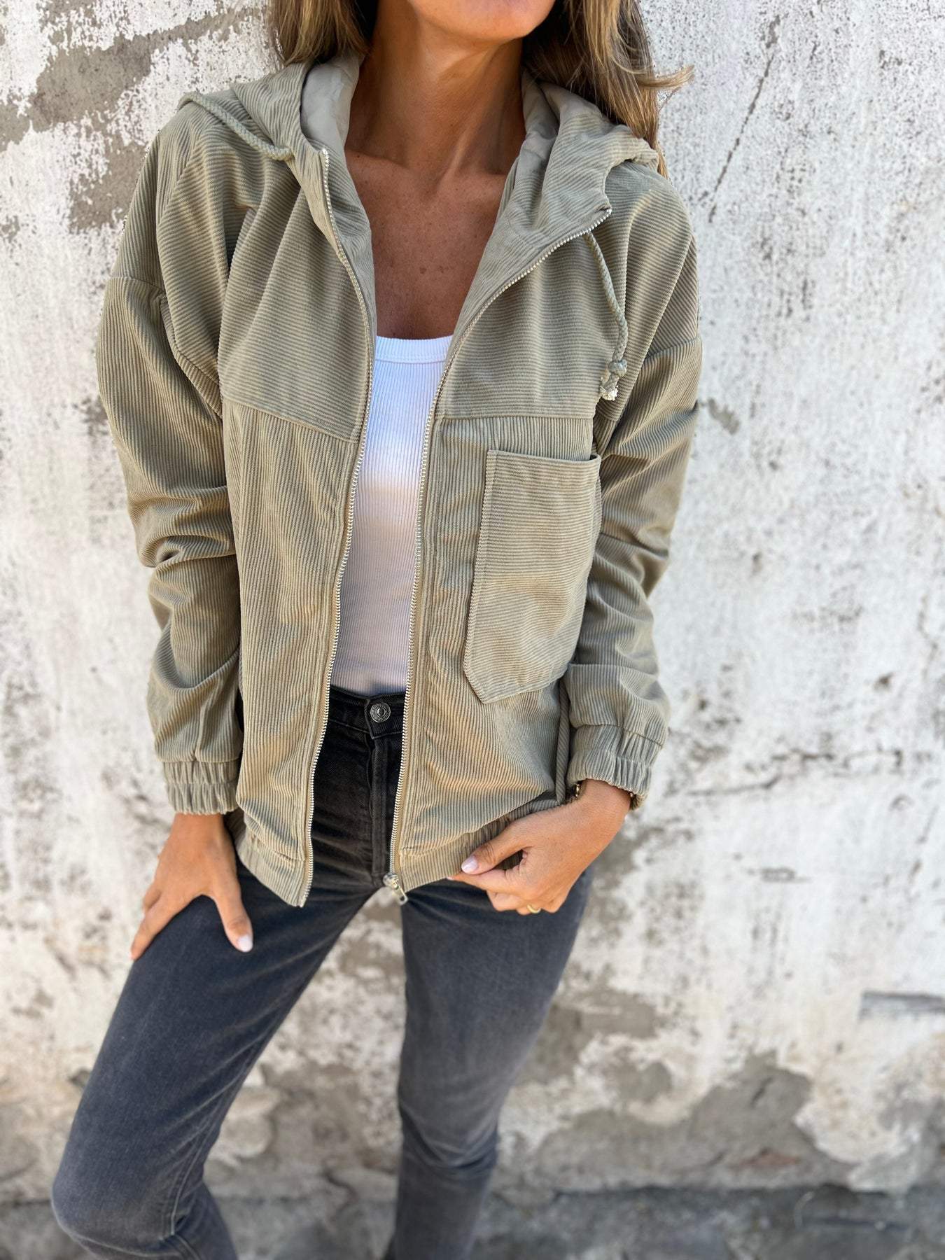Norvielle Damen Cordjacke Reißverschluss