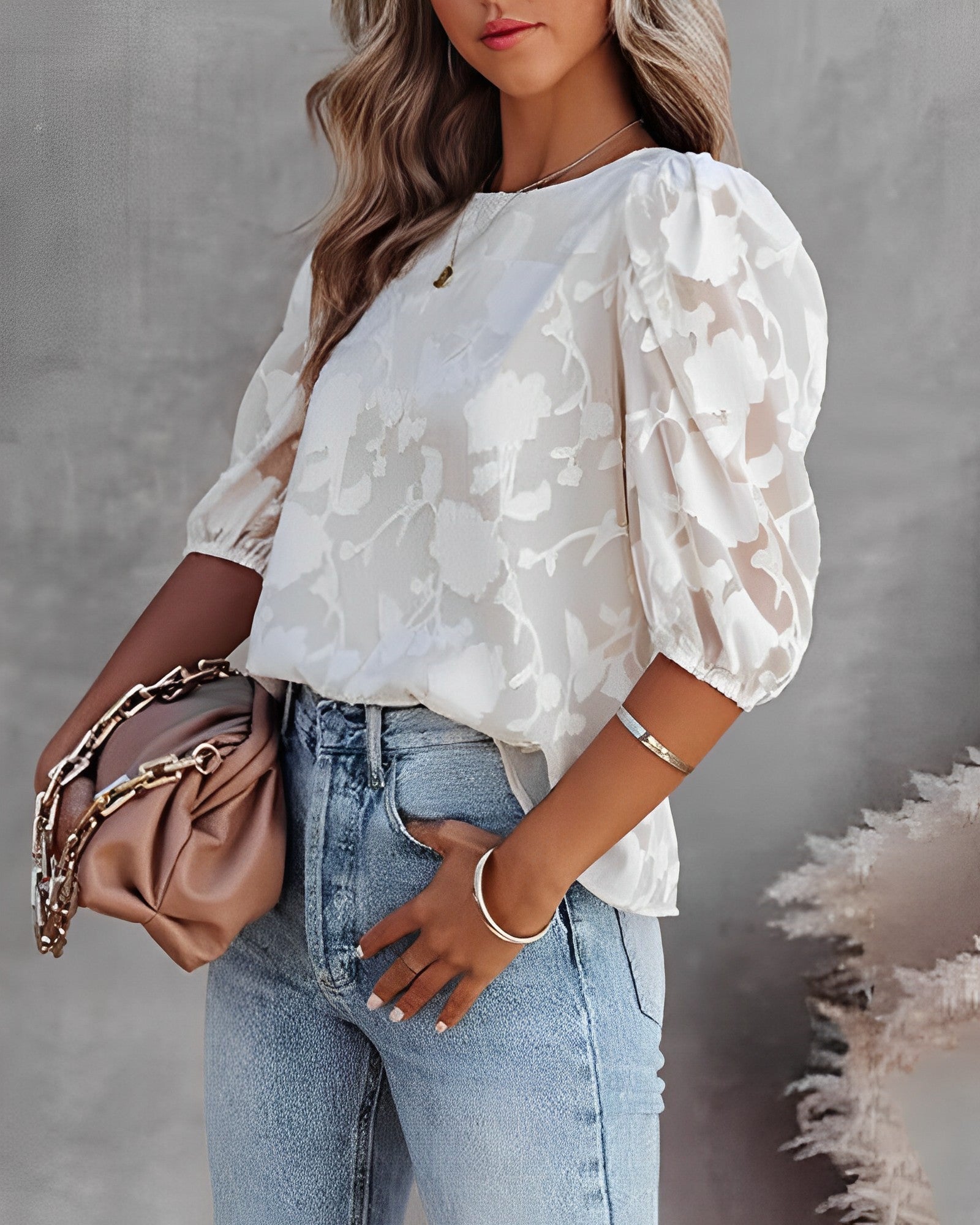 Norvielle Damen Chiffonhemd Puffärmelig - Norvielle