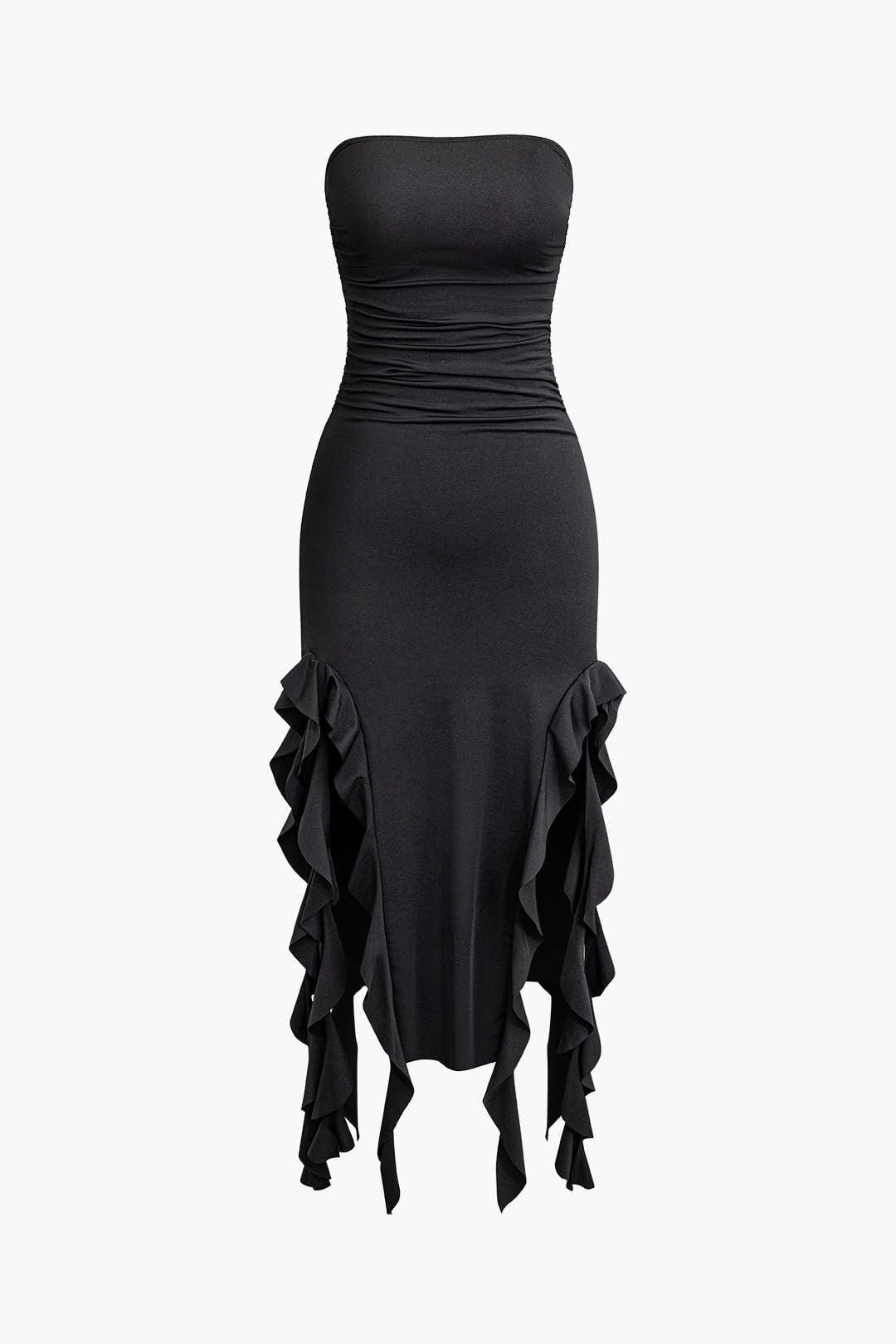 Damen Maxikleid mit Volant-Details Elegantes Bandeau-Design