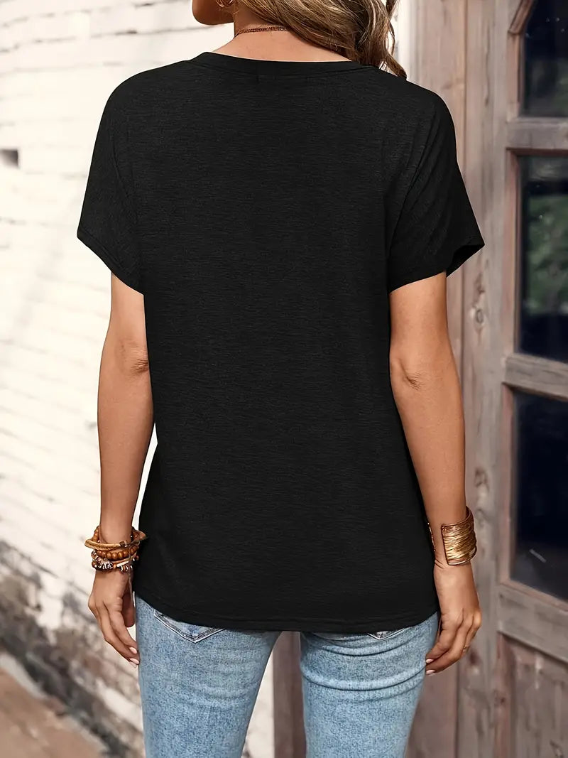 Damen Casual Shirt Rundhals HalbkNOPFleiste Kurzärmel