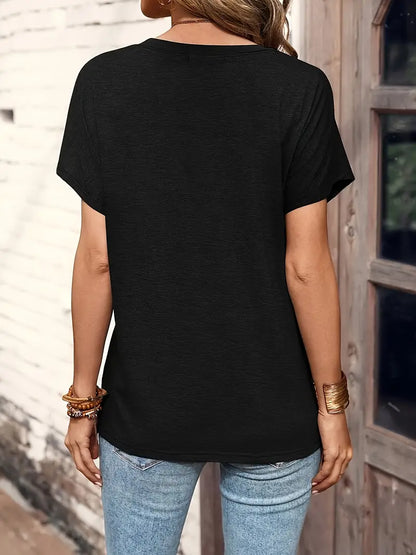 Damen Casual Shirt Rundhals HalbkNOPFleiste Kurzärmel