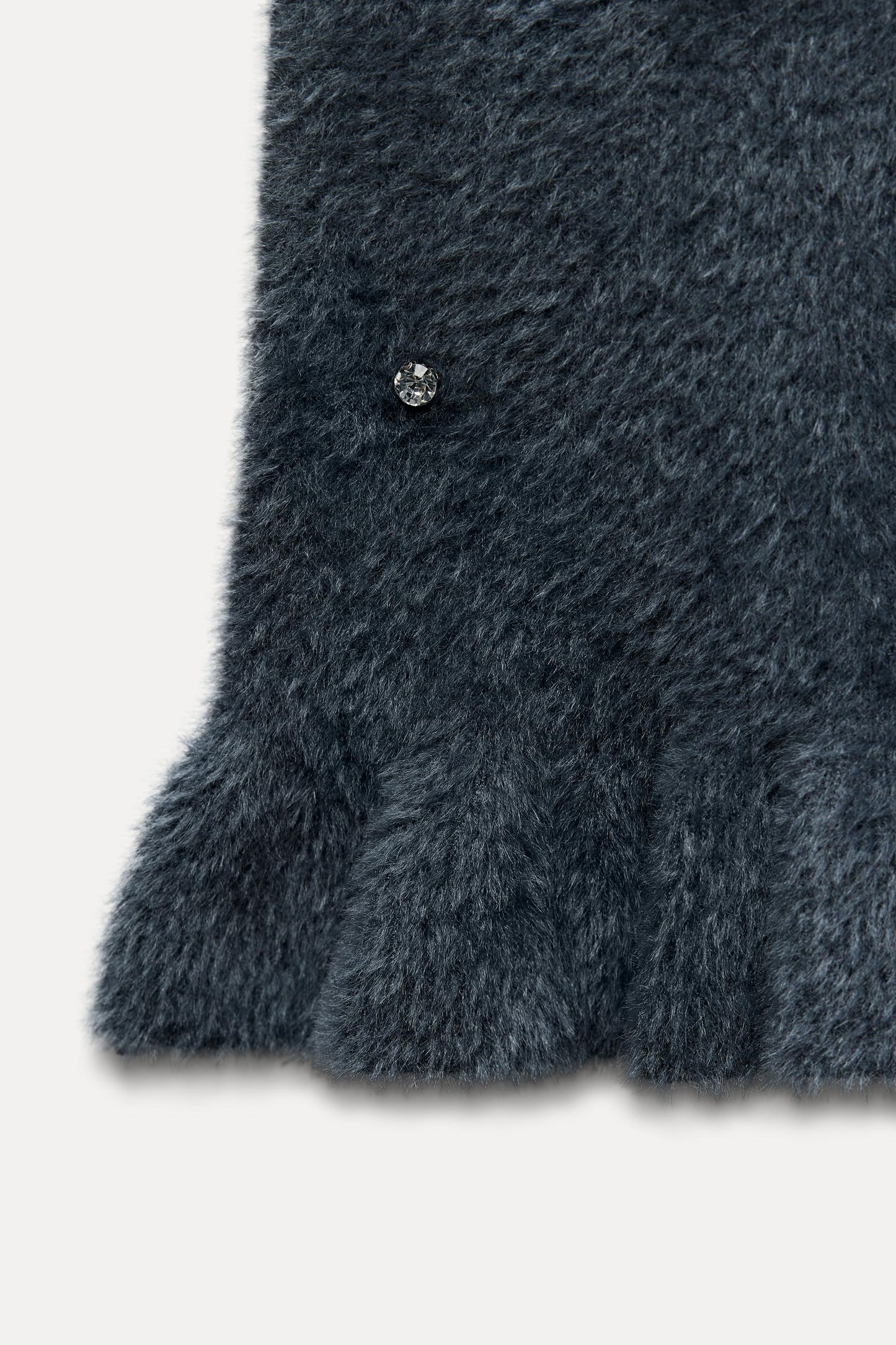 Damen Strick Minikleid mit Perlen Rüschensaum