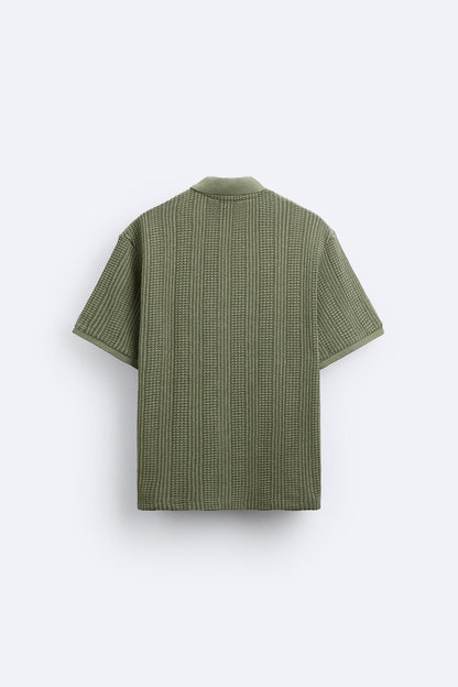 Herren Strickpoloshirt Reißverschluss V-Ausschnitt