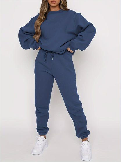 Damen Jogging Set Oversized Sweatshirt Hochtaillierte Jogger Weich