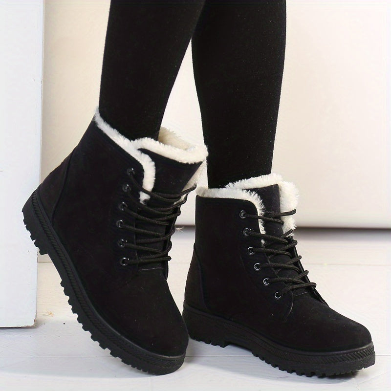 Damen Winterstiefel Schnürung Flacher Sohle Warmes Innenfutter