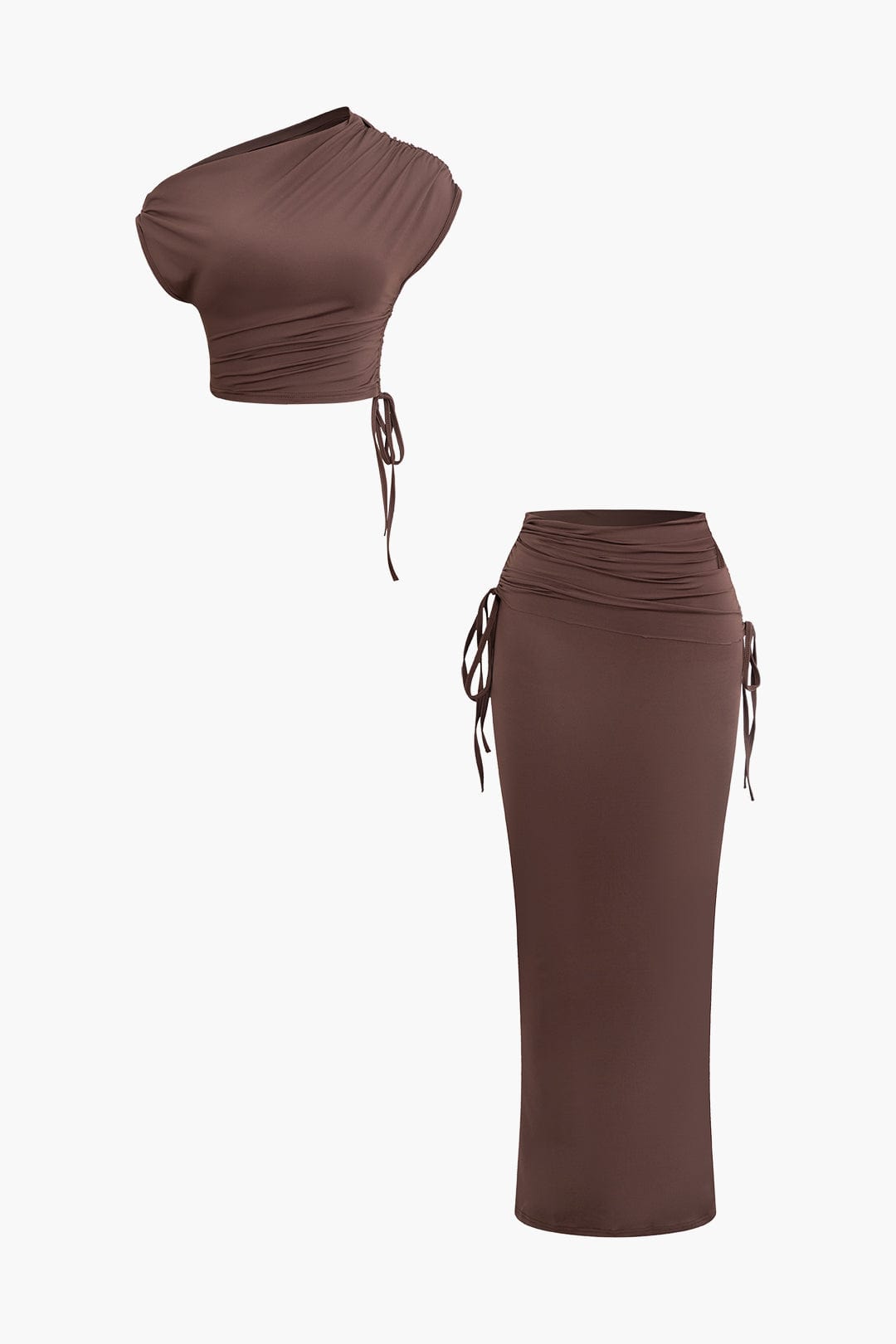Asymmetrisches Damen Zweiteiler-Set mit One-Shoulder Crop- und