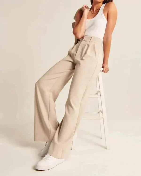 Damen Pantalon Weite Beine Hohe Taille