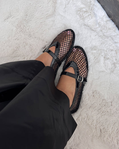 Damen Mesh Mary-Janes Luftige Ballerinas Riemchen