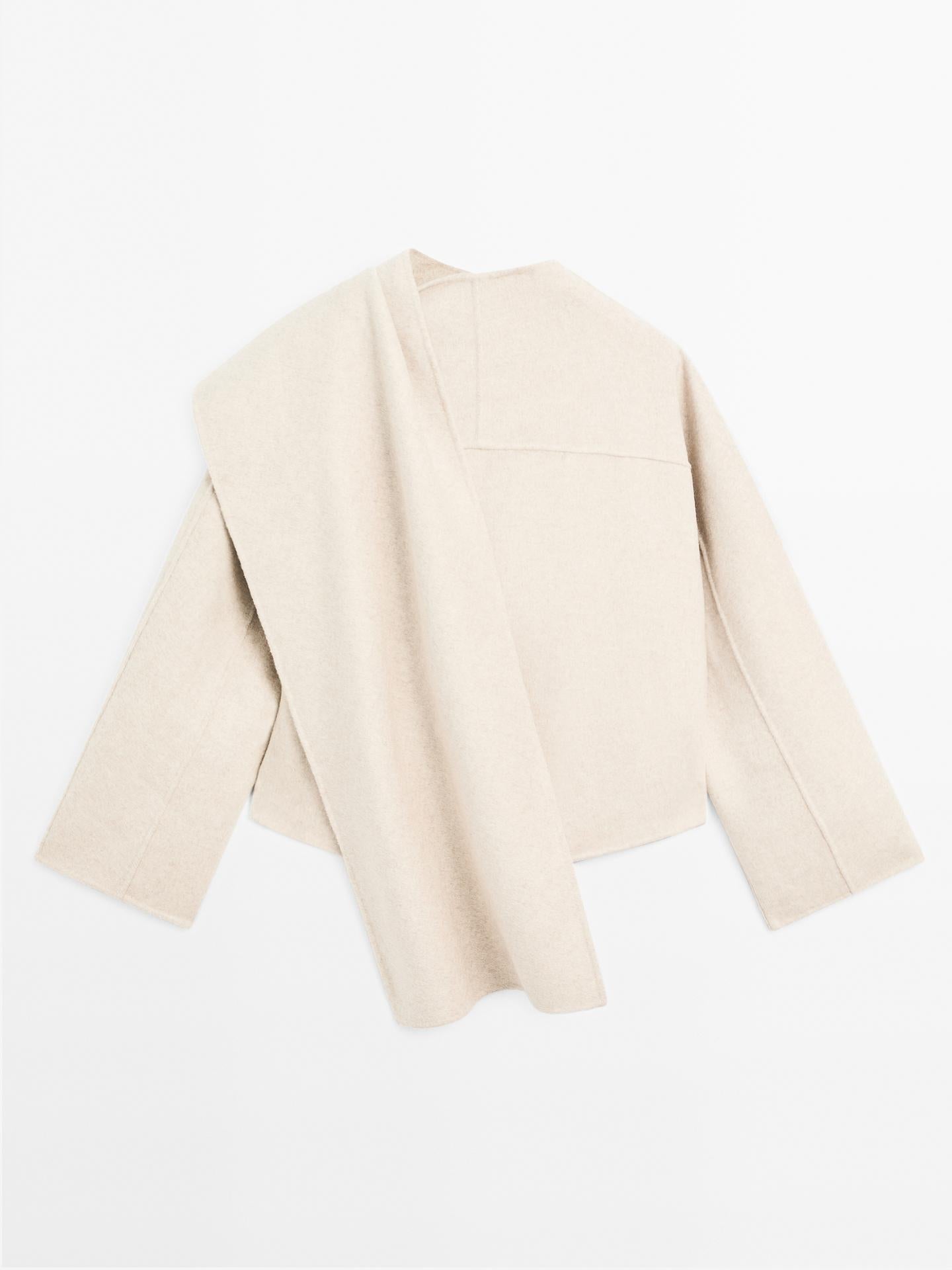 Damen Asymmetrischer Kurzmantel Wollmischung Schal-Detail