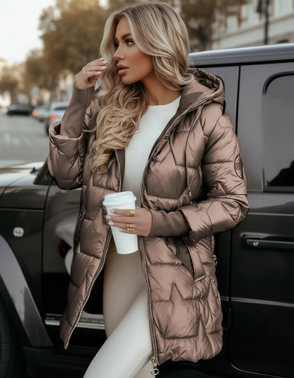 Velmora Damen Steppjacke Kapuze Glänzend