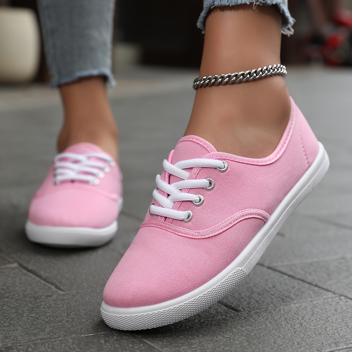 Norvielle Damen Canvas Schnürschuhe Bequem Niedrig Weiß