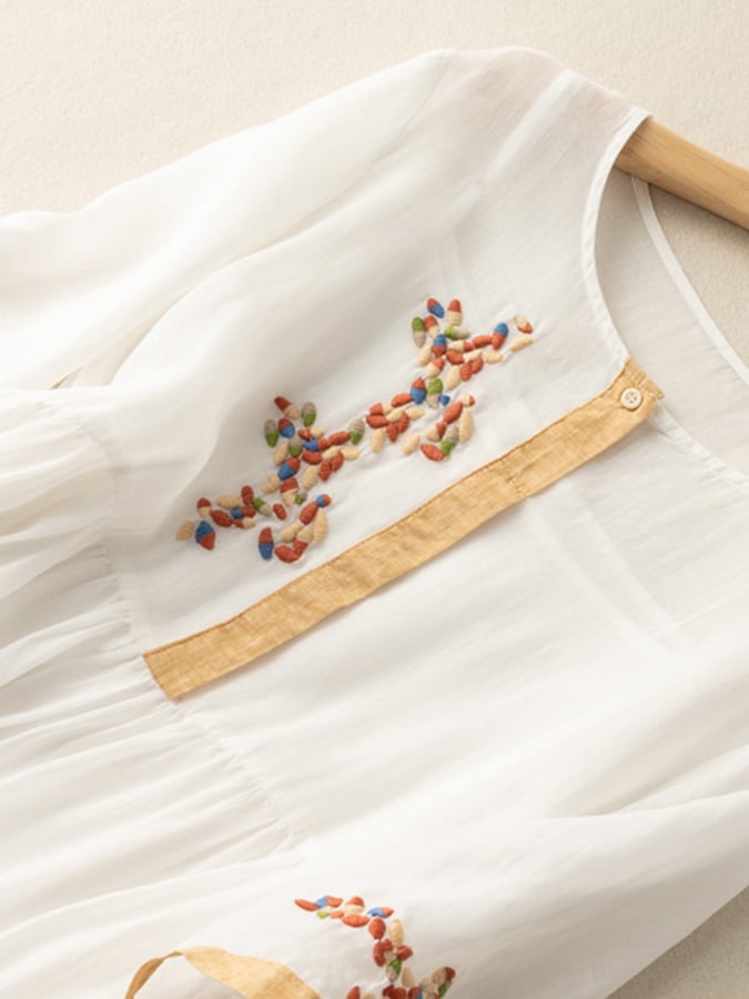 Norvielle Damen Kleid Baumwolle Bestickt - Norvielle