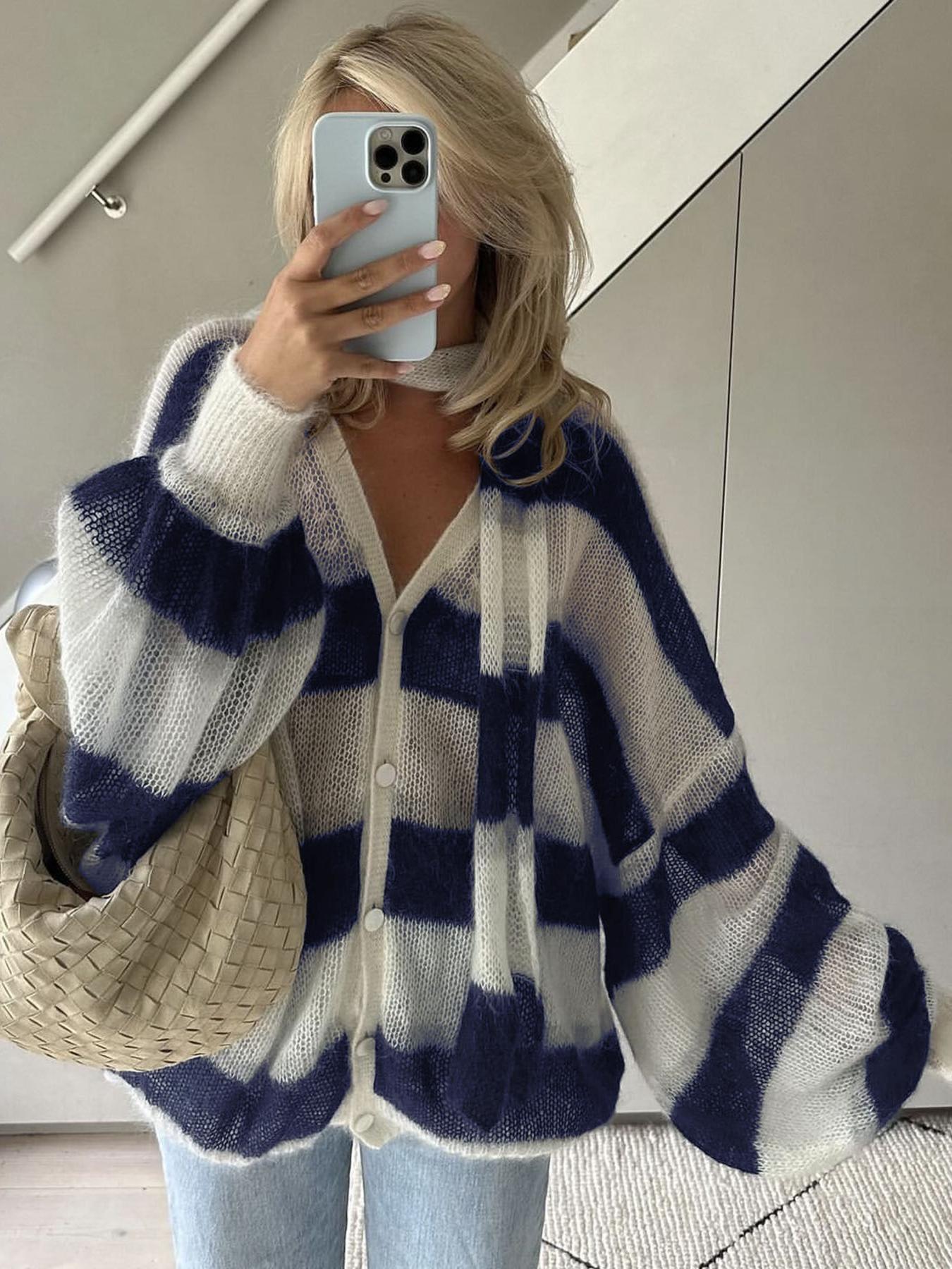 Striped Damen Cardigan Pullover