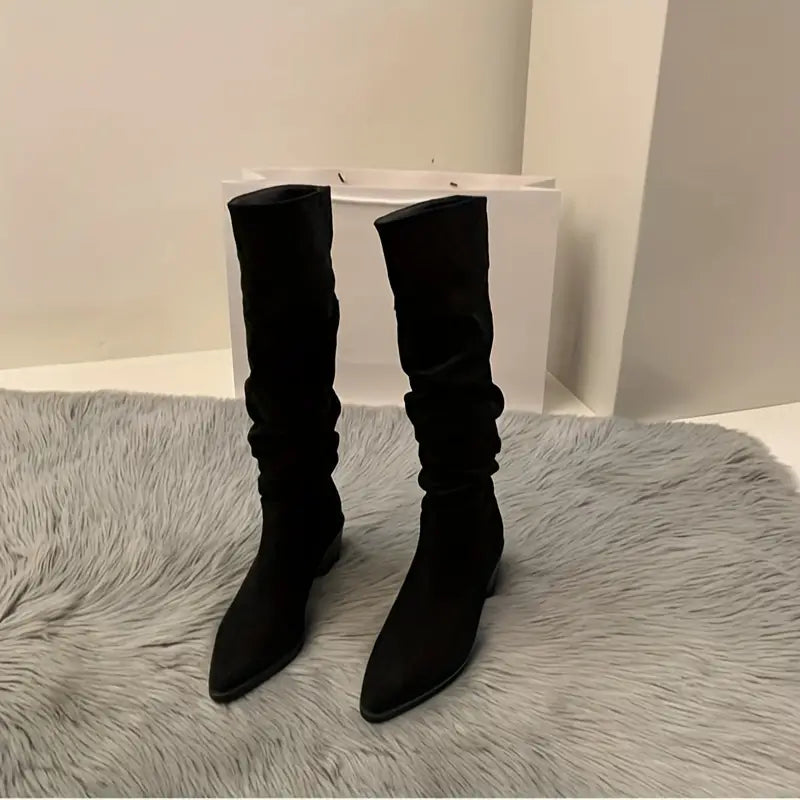 Norvielle Damenstiefel Robust Spitzes Zehenpaar Dicke Ferse