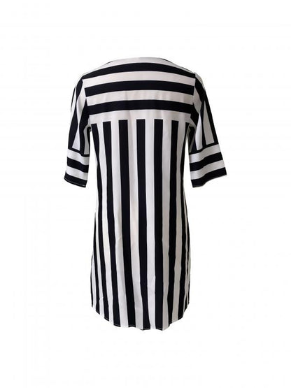 Damen Gestreiftes Freizeitkleid V-Ausschnitt Halbarm