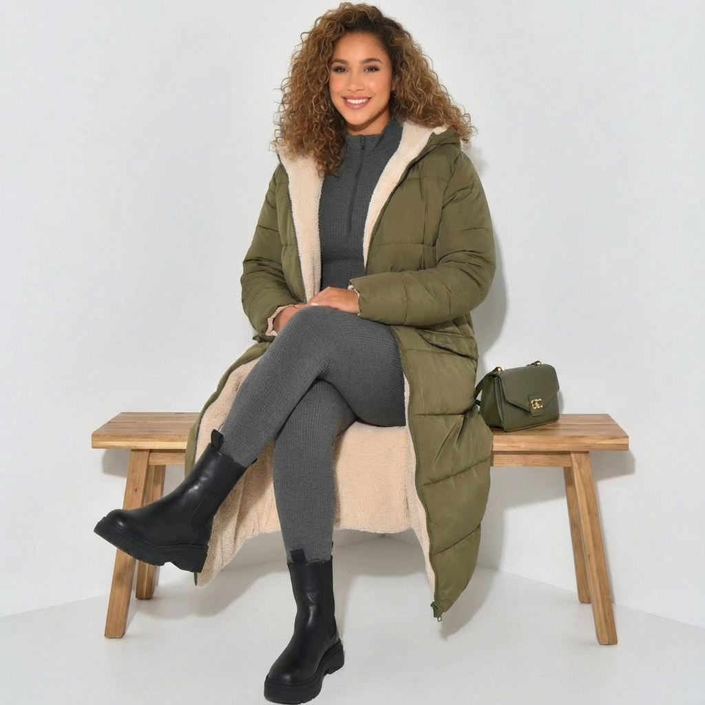 Damen Wendjacke Teddyfutter Lang