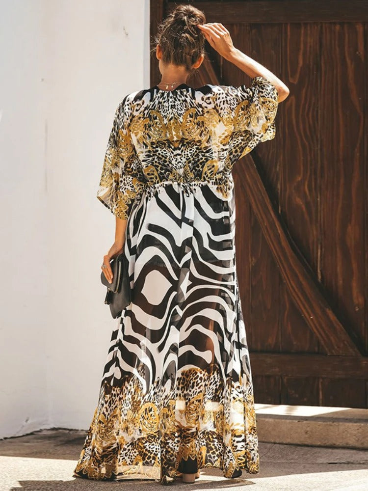 Damen Kimono Leopardenmuster Seide