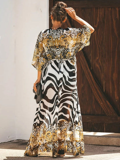 Damen Kimono Leopardenmuster Seide