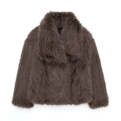 Damen Kunstfelljacke Uni Warm