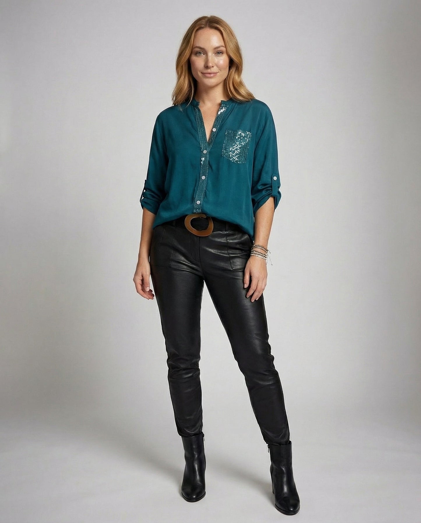 Damen Glitzerbluse Pailletten